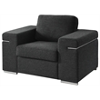 Pemberly Row Black Linen Fabric Armchair with Brushed Stainless Steel Legs