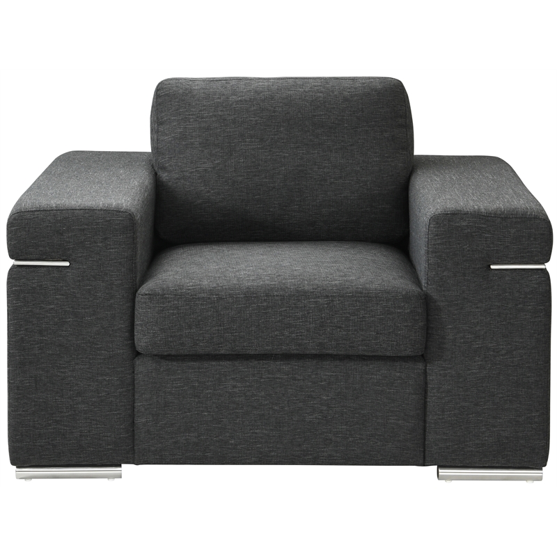 Pemberly Row Black Linen Fabric Armchair with Brushed Stainless Steel Legs