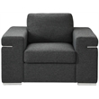 Pemberly Row Black Linen Fabric Armchair with Brushed Stainless Steel Legs