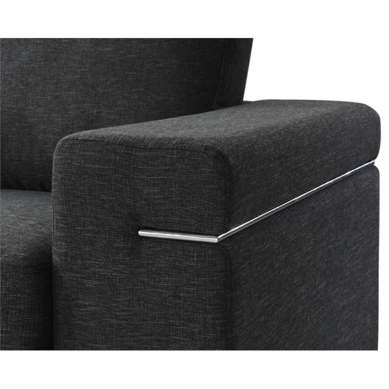 Pemberly Row Black Linen Fabric Armchair with Brushed Stainless Steel Legs