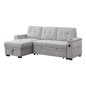 Pemberly Row 84&quot Gray Woven Fabric Reversible Sleeper Sectional with USB