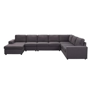 Pemberly Row Modular Reversible Sectional with Chaise in Dark Gray Linen