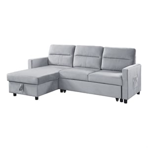 Pemberly Row 81.5&quot Light Gray Velvet Reversible Sleeper Sectional with Storage