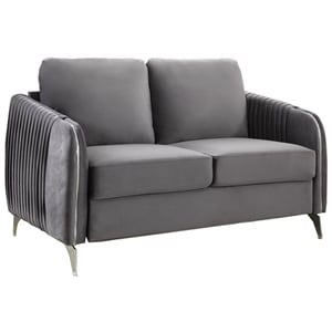 Pemberly Row Gray Velvet Modern Chrome Trim Loveseat with Pocket Coil Springs