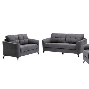 Pemberly Row Gray Woven Fabric Tufted Sofa and Loveseat Living Room Set