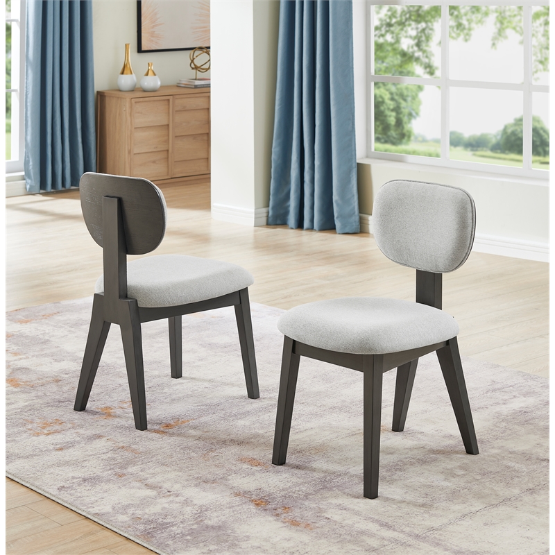 Pemberly Row Set of 2 Gray Fabric Upholstered Dining Chairs with Wood Frame