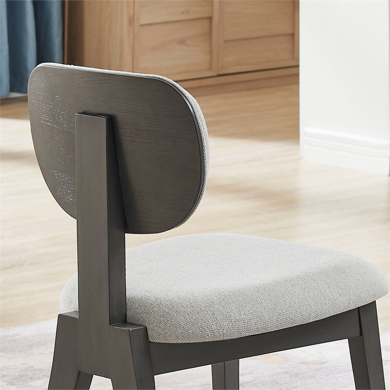 Pemberly Row Set of 2 Gray Fabric Upholstered Dining Chairs with Wood Frame