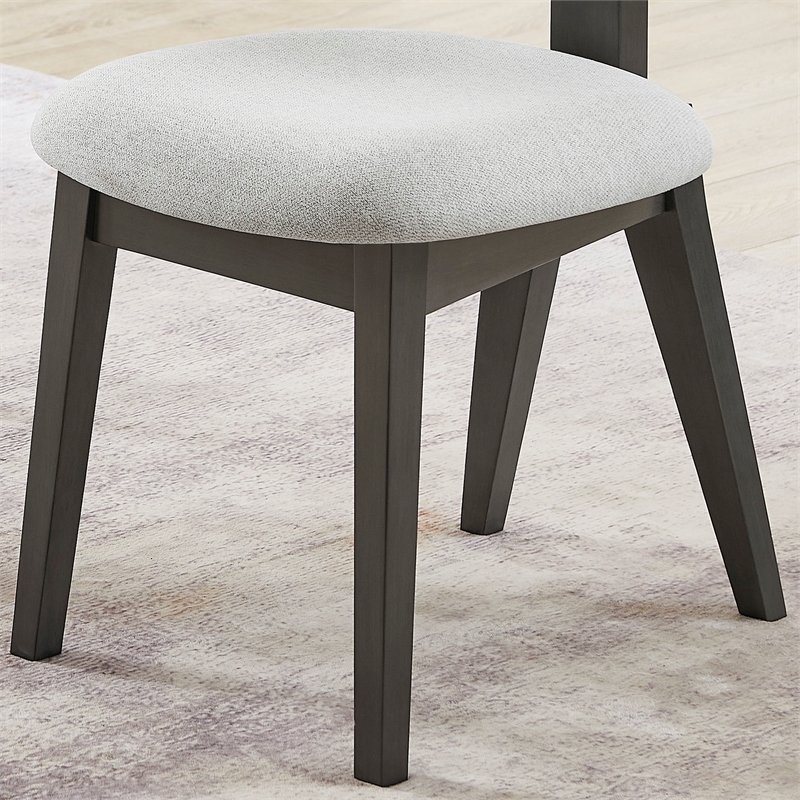 Pemberly Row Set of 2 Gray Fabric Upholstered Dining Chairs with Wood Frame