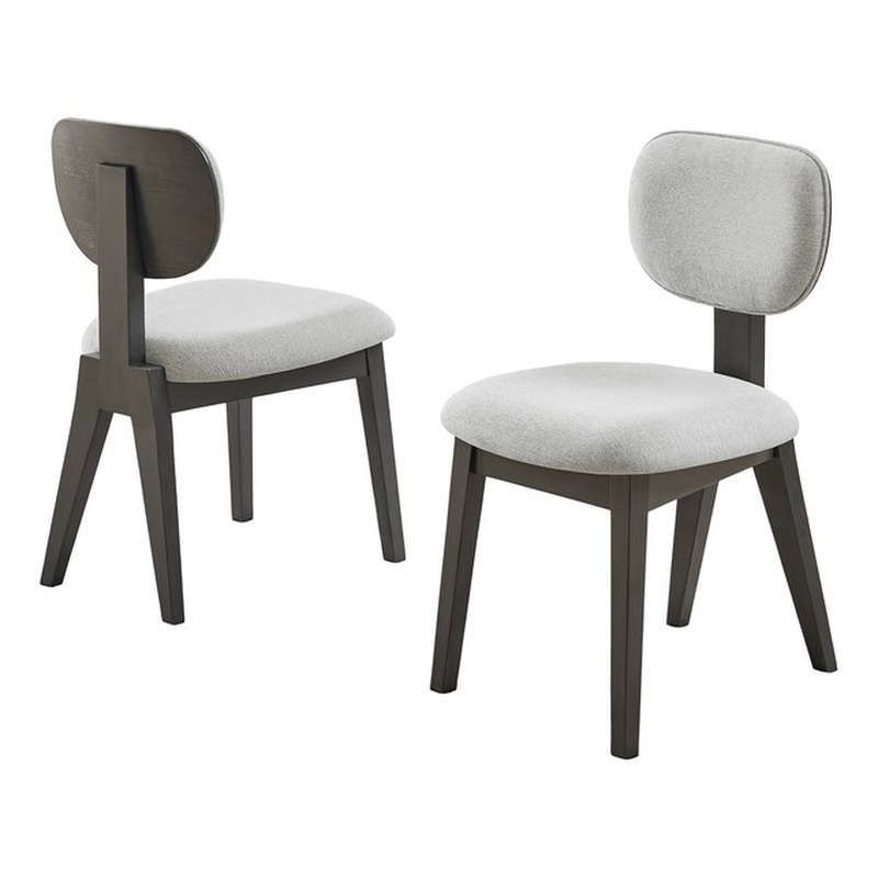 Pemberly Row Set of 2 Gray Fabric Upholstered Dining Chairs with Wood Frame
