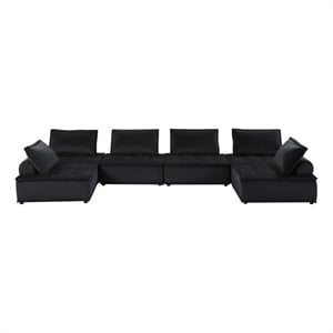 Pemberly Row Velvet 6-Seater U-Shape Modular Sectional Sofa in Black Finish