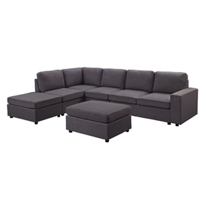 Pemberly Row Modular Sectional Sofa with Ottoman in Dark Gray Linen Fabric
