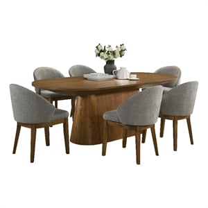 Pemberly Row 7-Piece 88&quot Oval Walnut Dining Set with 6 Light Gray Chairs