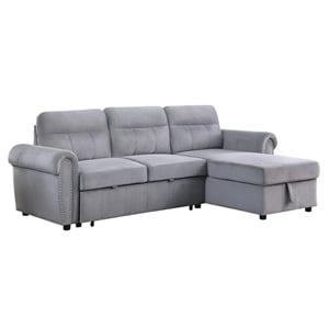 Pemberly Row Gray Velvet Reversible Sleeper Sectional with Storage Chaise