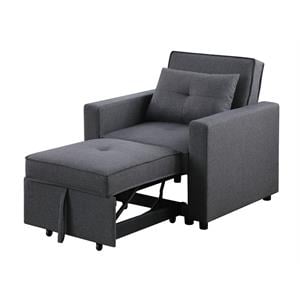 Pemberly Row Linen Fabric Convertible Sleeper Chair with Side Pocket - Dark Gray