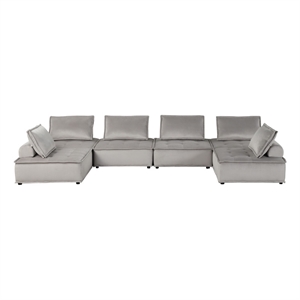 Pemberly Row Velvet 6-Seater U-Shape Modular Sectional Sofa in Light Gray