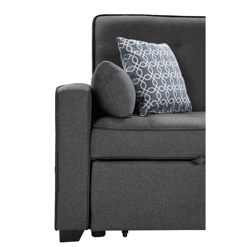 Pemberly Row Gray Fabric Sleeper Sofa with 2 USB Ports and 4 Accent Pillows