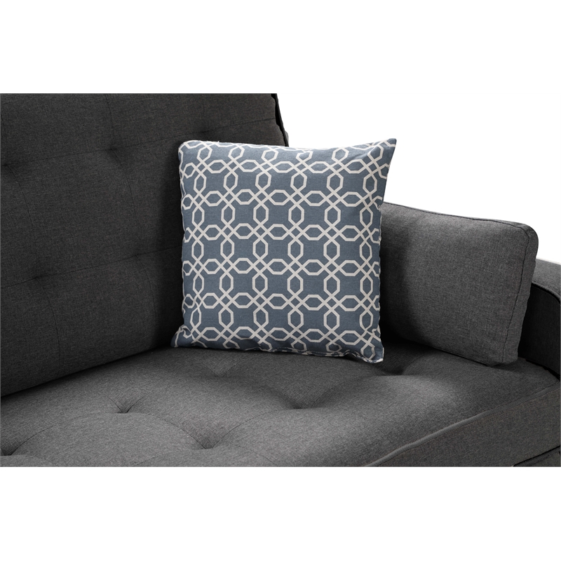 Pemberly Row Gray Fabric Sleeper Sofa with 2 USB Ports and 4 Accent Pillows