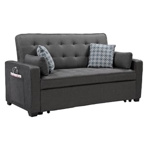 Pemberly Row Gray Fabric Sleeper Sofa with 2 USB Ports and 4 Accent Pillows