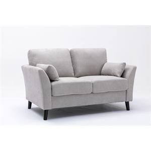 Pemberly Row Light Gray Woven Fabric Loveseat with Solid Wood Legs and Pillows