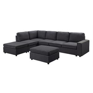 Pemberly Row Modular Sectional Sofa with Ottoman in Dark Gray Linen Fabric