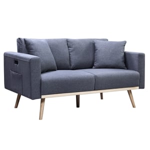 Pemberly Row Dark Gray Linen USB-Equipped Loveseat with Pockets and Pillows