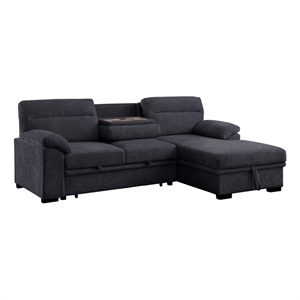 Pemberly Row 94&quot Dark Gray Chenille Sleeper Sectional with Storage and USB