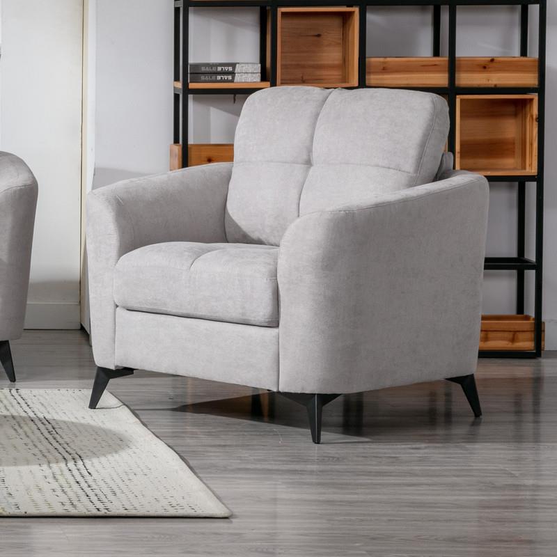 Pemberly Row Light Gray Woven Fabric Chair with Tufted Cushion and Metal Legs
