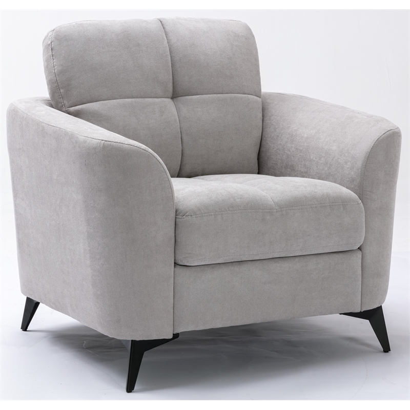 Pemberly Row Light Gray Woven Fabric Chair with Tufted Cushion and Metal Legs