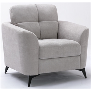 Pemberly Row Light Gray Woven Fabric Chair with Tufted Cushion and Metal Legs