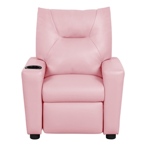 Pemberly Row 23&quot Pink PU Leather Kids Recliner Chair with Cupholder