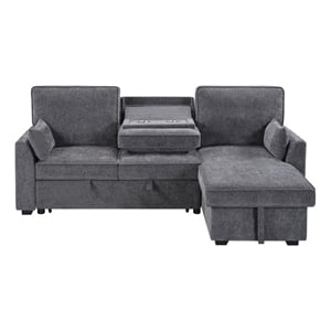Pemberly Row 89&quot Dark Gray Fabric Cupholder Sleeper Sectional with USB & Storage