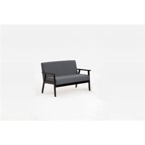 Pemberly Row Dark Gray Linen Loveseat with Espresso Solid Wood Frame