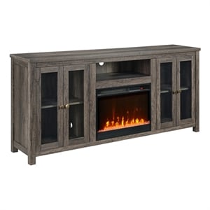 Pemberly Row 70&quot Gray Walnut LED Fireplace TV Console with Heater and Shelves