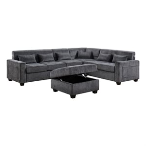 Pemberly Row 115&quot Gray Chenille USB Sectional with Adjustable Backrest & Ottoman