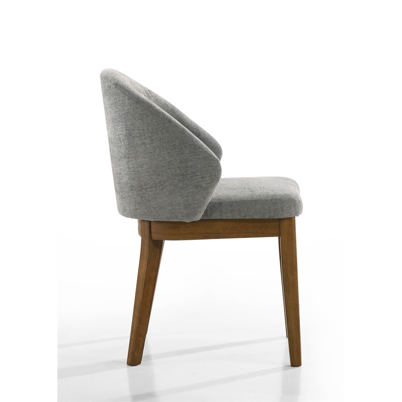 Pemberly Row Set of 2 Barrel-Back Dining Chairs in Light Gray with Walnut Legs