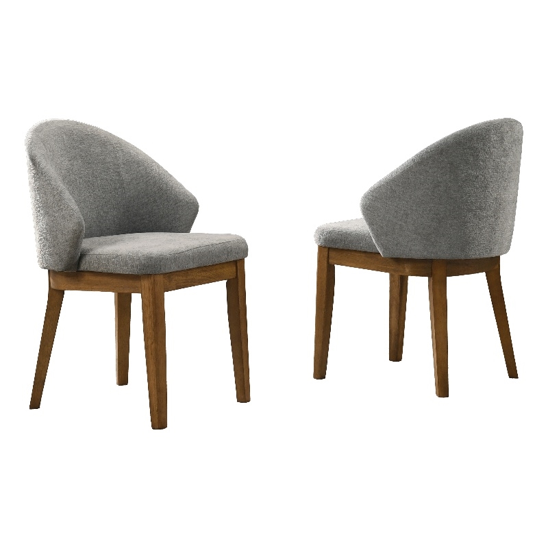 Pemberly Row Set of 2 Barrel-Back Dining Chairs in Light Gray with Walnut Legs