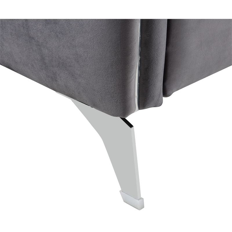 Pemberly Row Gray Velvet Modern Accent Arm Chair with Chrome Trim and Legs