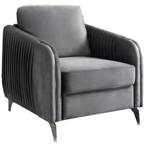 Pemberly Row Gray Velvet Modern Accent Arm Chair with Chrome Trim and Legs
