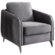 Pemberly Row Gray Velvet Modern Accent Arm Chair with Chrome Trim and Legs