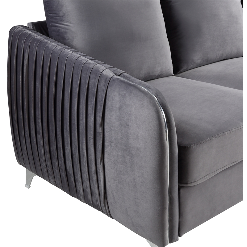 Pemberly Row Gray Velvet Modern Accent Arm Chair with Chrome Trim and Legs