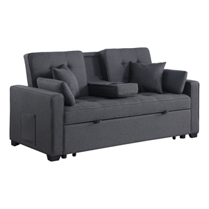 Pemberly Row 69.5&quot Dark Gray Linen Sleeper Loveseat with Console and USB