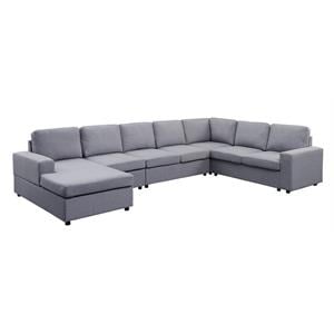 Pemberly Row Light Gray Linen 7-Seat Reversible Modular Sectional Sofa Chaise