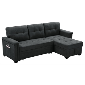 Pemberly Row Dark Gray Fabric USB Sleeper Sectional with Storage and Pockets