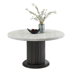 Pemberly Row 54&quot Round White Faux Marble Dining Table with Gray PVC Pedestal