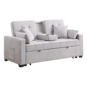 Pemberly Row 69.5&quot Light Gray Console Sleeper Loveseat with USB and Pillows