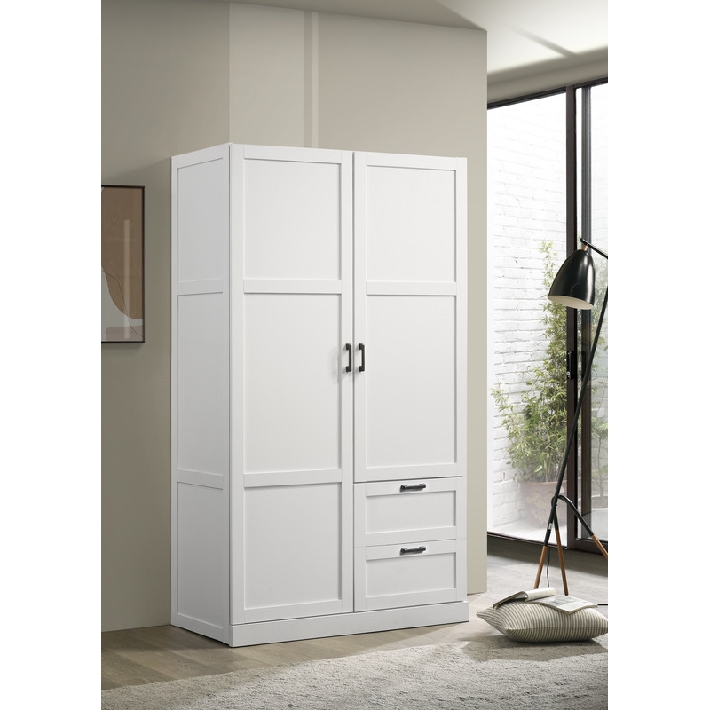 Pemberly Row White Engineered Wood Wardrobe Armoire with Drawers and Shelves