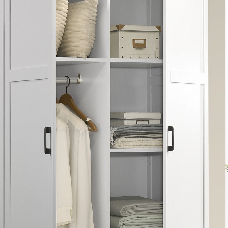 Pemberly Row White Engineered Wood Wardrobe Armoire with Drawers and Shelves