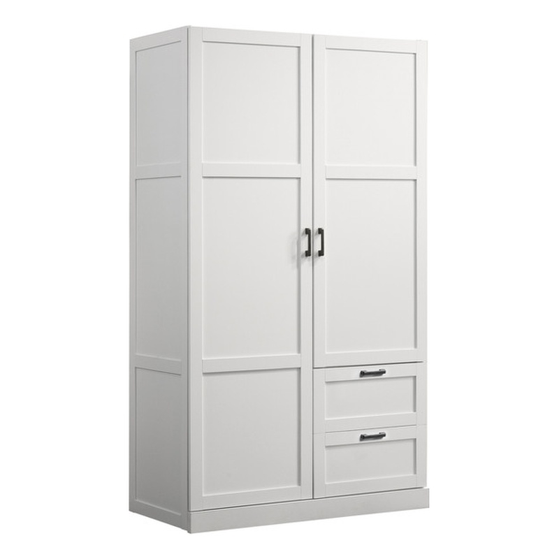 Pemberly Row White Engineered Wood Wardrobe Armoire with Drawers and Shelves