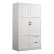 Pemberly Row White Engineered Wood Wardrobe Armoire with Drawers and Shelves