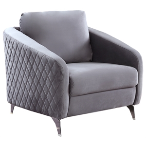Pemberly Row Gray Velvet Accent Arm Chair with Chrome Metal Legs and Stitching